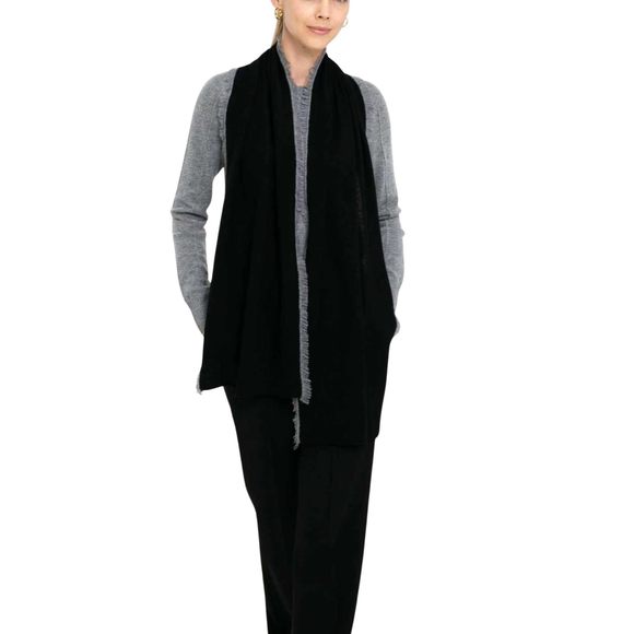 Incashmere Women’s Lightweight 100% Pure Cashmere Wrap/scarf (black/mid Htr💙